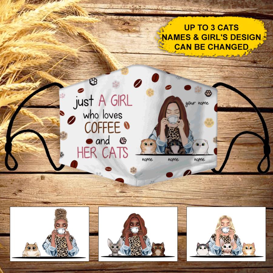 Cats Coffee Custom Face Mask Just A Girl Who Loves Coffee and Her Cats Personalized Gift Face Mask unisex, hoodie, sweatshirt