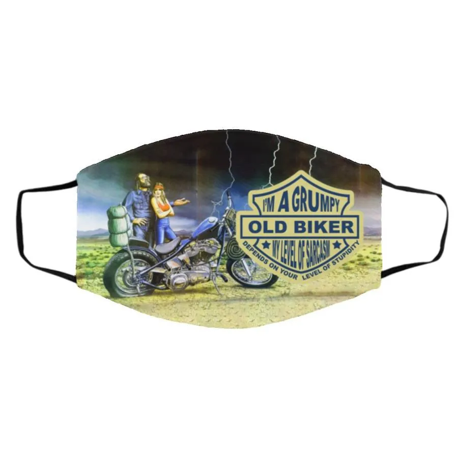 I_m Am Grumpy Old Biker My Lever Of Sarcasm Depends On Your Level Of Stupidity Face Mask