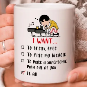 I want To Break Free To ride my bicycle Freddie Mercury Peanuts Coffee Mug
