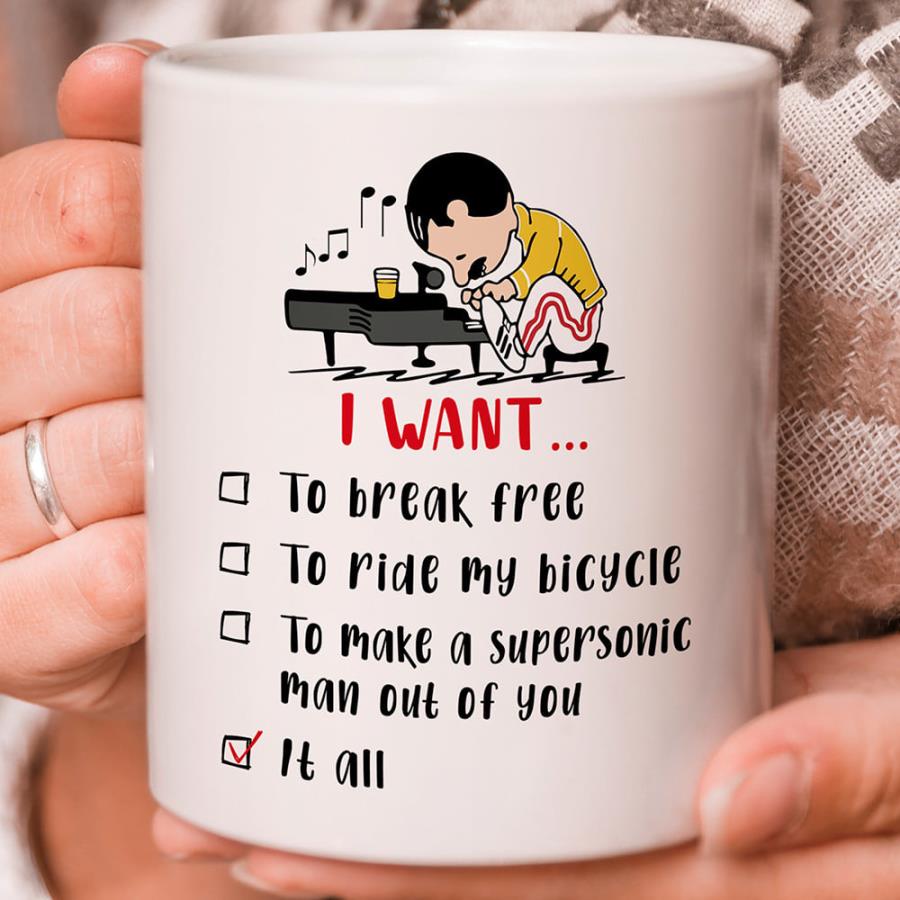 I want To Break Free To ride my bicycle Freddie Mercury Peanuts Coffee Mug unisex, hoodie, sweatshirt