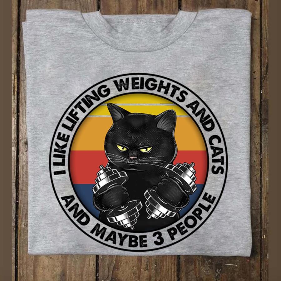 Black cat I like lifting weights and cats and maybe 3 people vintage s unisex, hoodie, sweatshirt