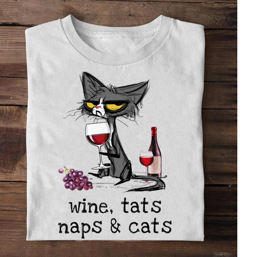 Get Black cat wine tats naps and cats shirt For Free Shipping