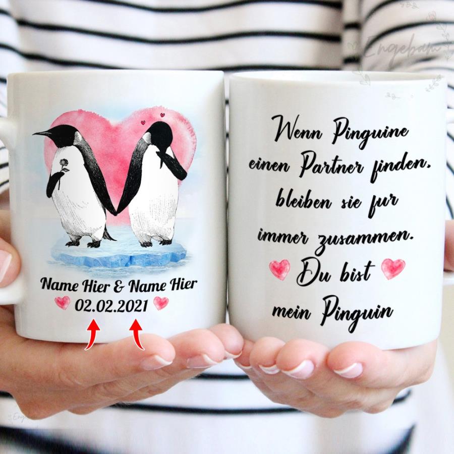 Pinguine heart einen partner finden custom name and date mug