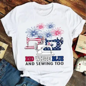 America freedom 4th of july red white blue and sewing too shirt