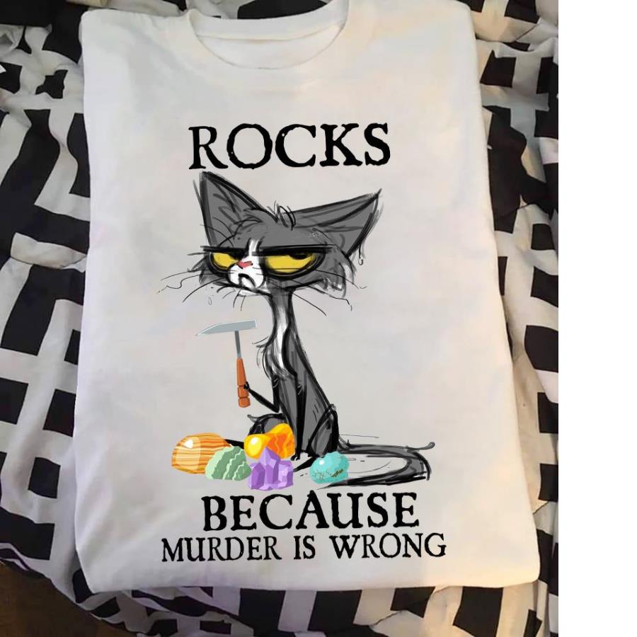 Black cat rocks because murder is wrong shirt