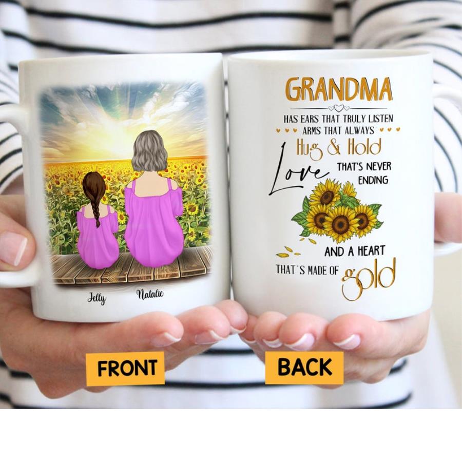 Personalized Grandma Has Ears That Truly Listen Sunflower Mug