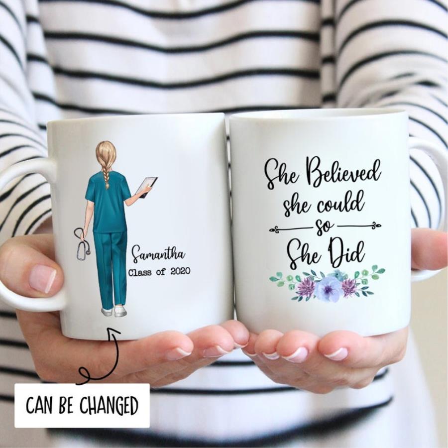 She Believed She Could So She Did Mug, Personalized Nurse Mug, Nurse Gifts
