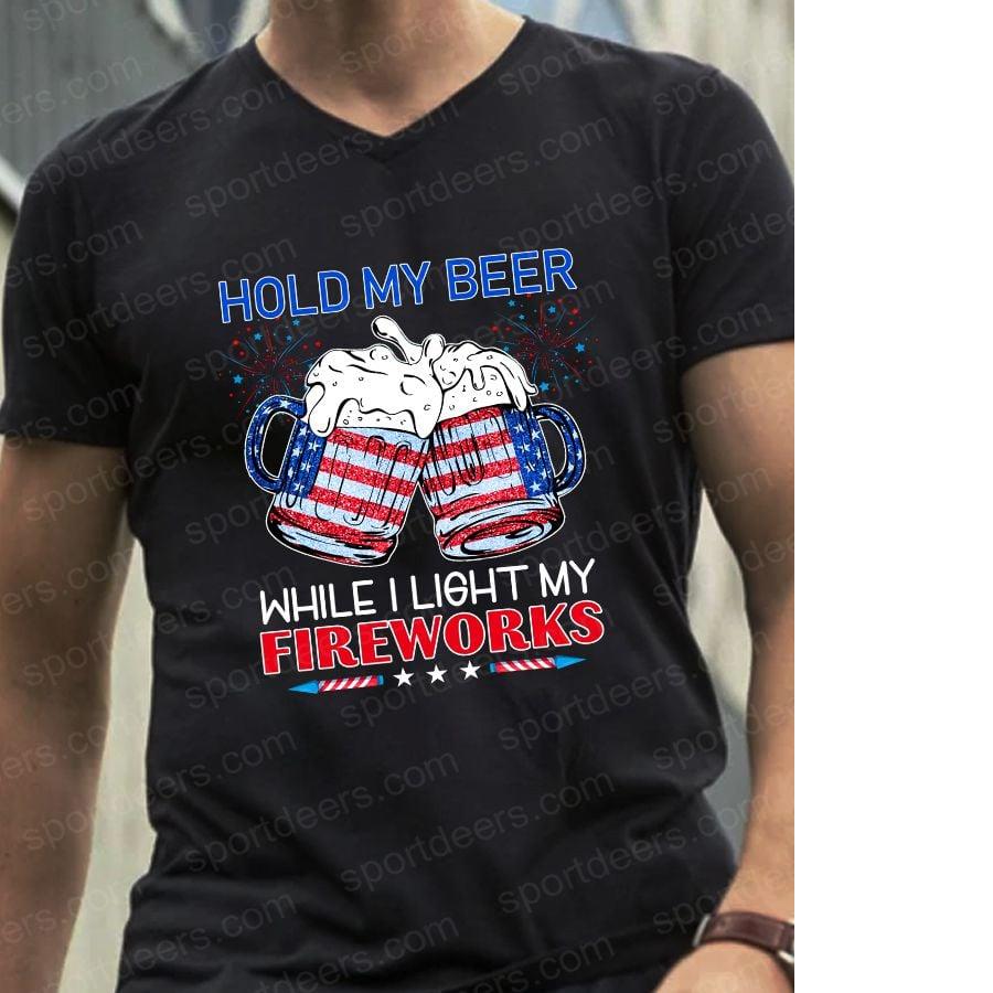 Hold my beer while I light my fireworks 4th of July shirt, independence day shirt, American flag shirt
