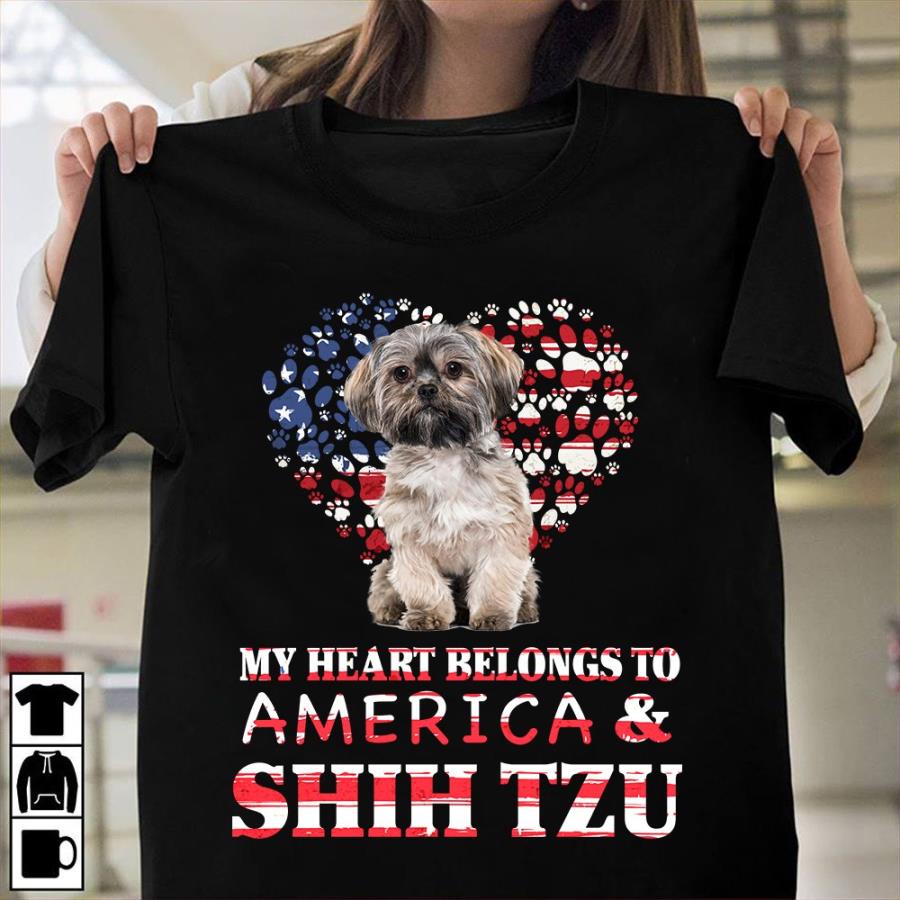 My heart belongs to america and shih tzu 4th of July shirt, independence day shirt, American flag shirt