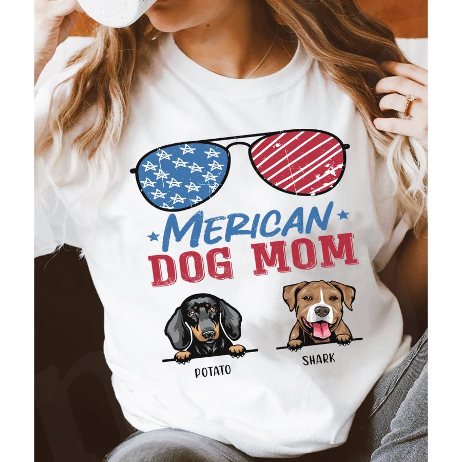 Personalized dog glasses merican dog mom 4th of July shirt, independence day shirt, American flag shirt
