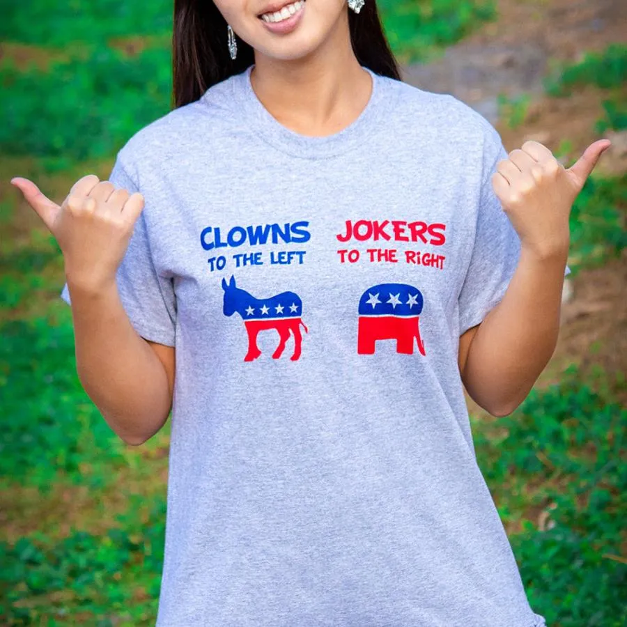 Biden and Trump Clowns Jokers to the left to the right shirt