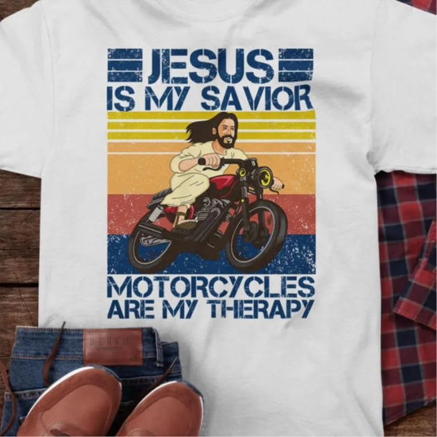 Jesus is my savior motorcycles are my therapy vintage shirt