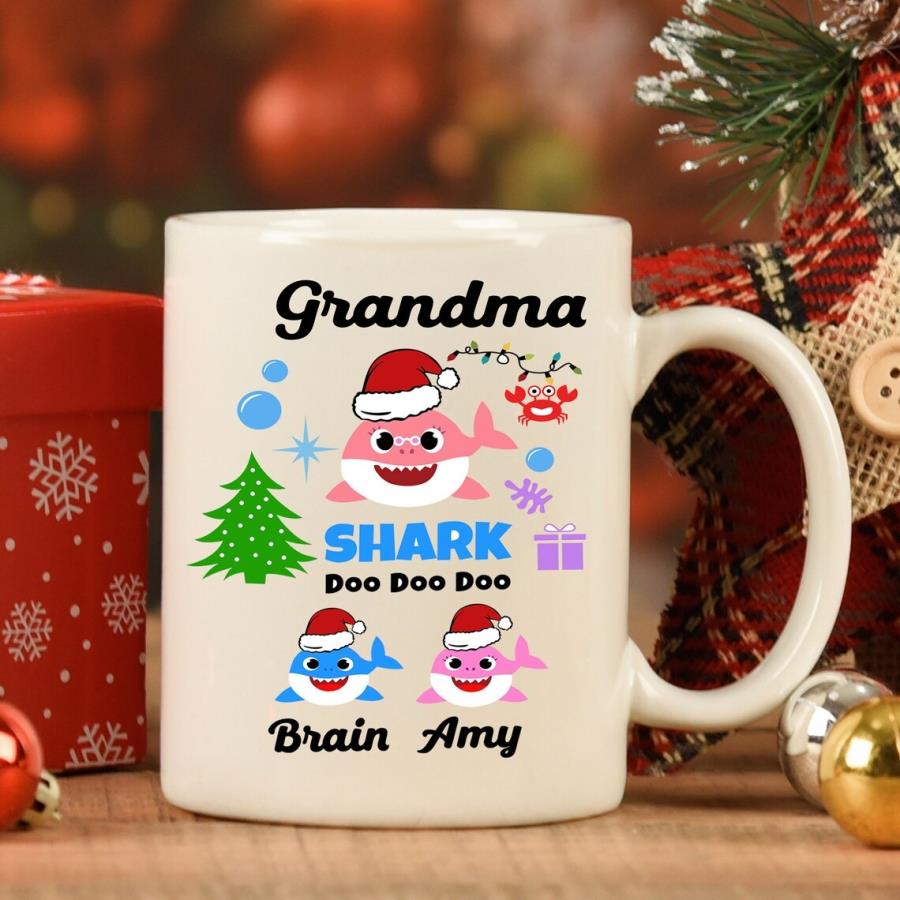 Christmas Shark Doo Doo Mug, Gift For Grandma Coffee Mug, Grandma Shark, Personalized Shark Mug ,Funny Mug , Grandma Mug, Christmas Gift