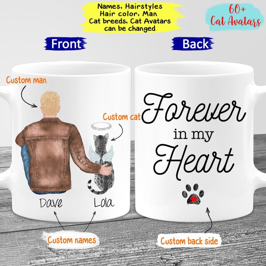 Custom Photo Name Personalized Pet Memorial Mug, Pet Loss Cat Loss Gift, Forever In My Heart, Custom Mug, Sympathy Gift Cat Bereavement Gift