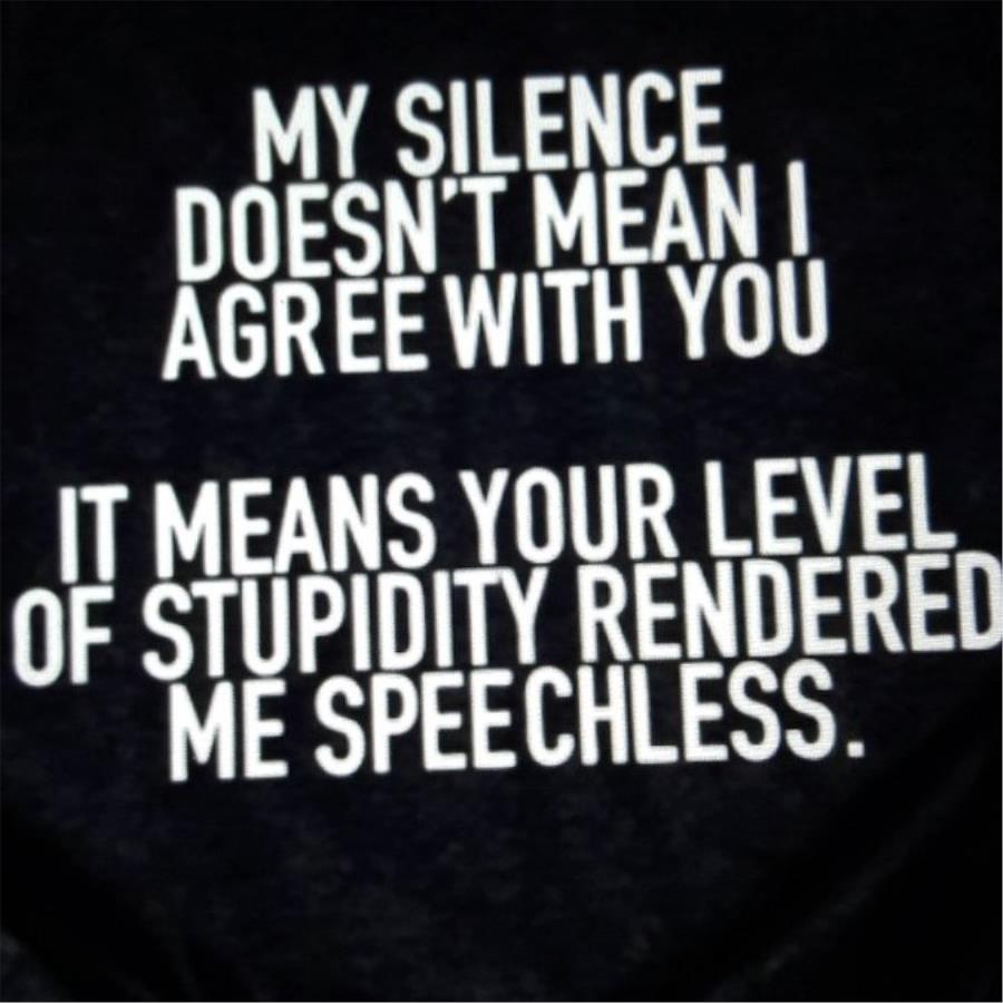 My silence doesn't mean I agree with you it means your level of stupidity rendered me speechless s unisex, hoodie, sweatshirt My silence doesn't mean I agree with you it means your level of stupidity rendered me speechless s unisex, hoodie, sweatshirt