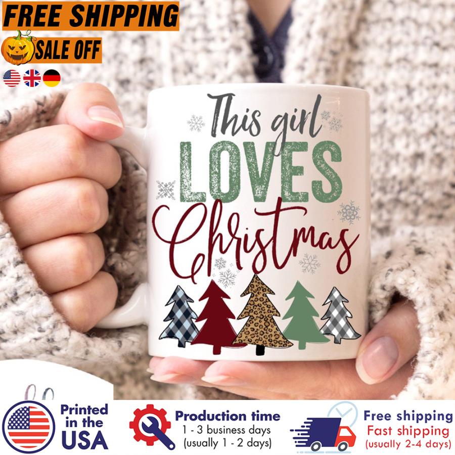 FREE SHIPING buffalo plaid pine This girl loves Christmas mug