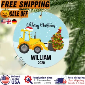 FREE SHIPING digger Bulldozer Christmas Ornament, Personalized Boy Ornament, Christmas Tree Kids Ornament