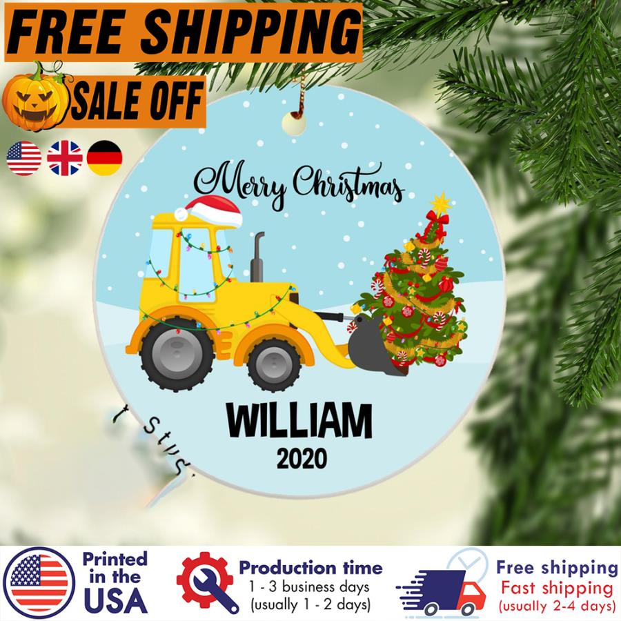 FREE SHIPING digger Bulldozer Christmas Ornament, Personalized Boy Ornament, Christmas Tree Kids Ornament