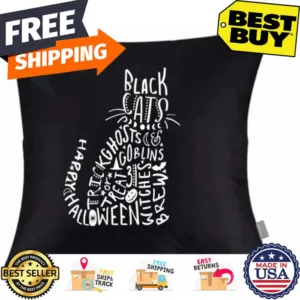 Back cats happy halloween trick ghosts goblins witches brew canvas pillow