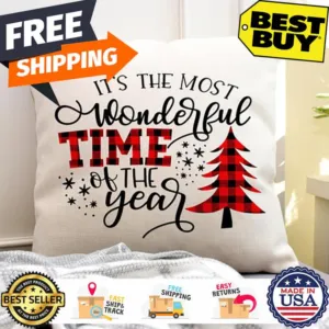Buffalo plaid Its the most wonderful time of the year christmas canvas pillow