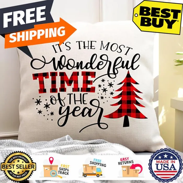Buffalo plaid Its the most wonderful time of the year christmas canvas pillow