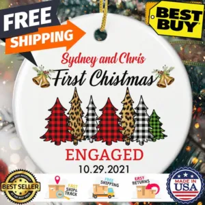 Buffalo plaid pine sydney and chris first christmas engaged 10 29 2021 ornament