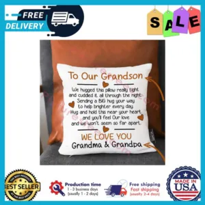 Best personalized To our grandson we hugged this pillow really tight we love you grandma and grandpa canvas pillow