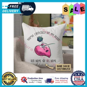 Nice personalized youve critically hit my heart dice custome name canvas pillow