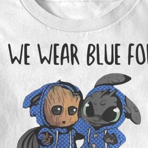 Baby Groot and Stitch We wear Blue for Autism Awareness Support April s unisex, hoodie, sweatshirt