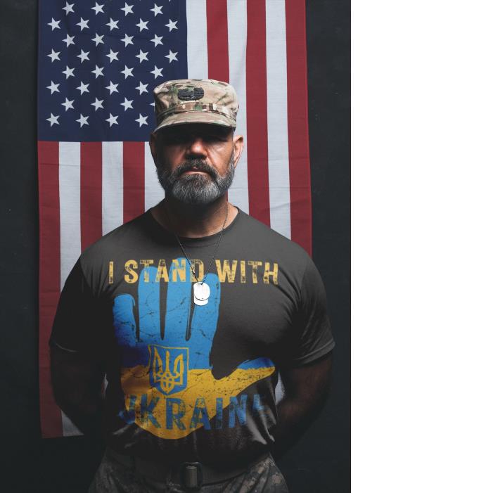 Hand Sign I Stand With Ukraine Flag American  Coat Arms Ukraine Russian warship go fuck yourself shirt