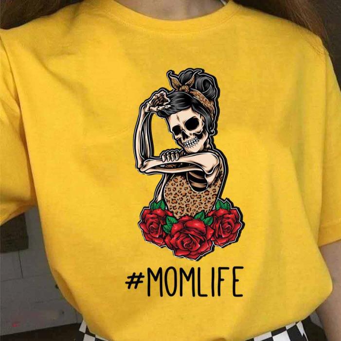 Happy Mother's Day Mom Life Skull Leopard Funny Mothers Day Women -Shirt