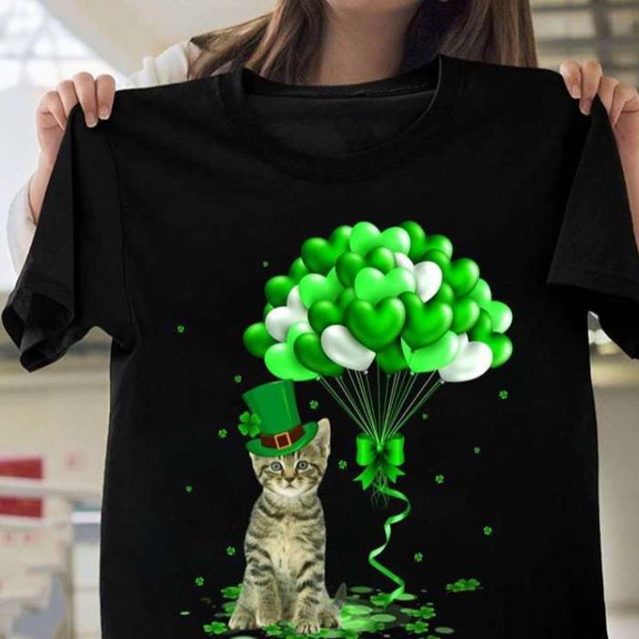 Patrick’s Day Balloons Green Heart Cat Hat Shirt