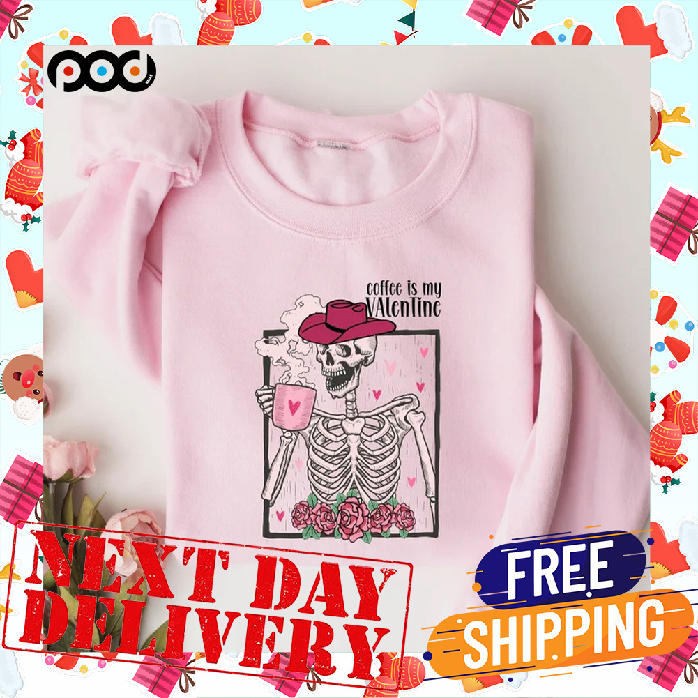 Skeleton Coffee Valentines Retro Valentine's Day Shirt