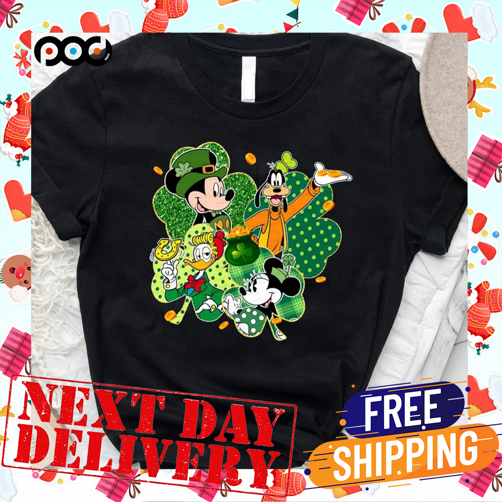 Mickey Minnie Donald Glitter Disneyy Patricks Day Shirt