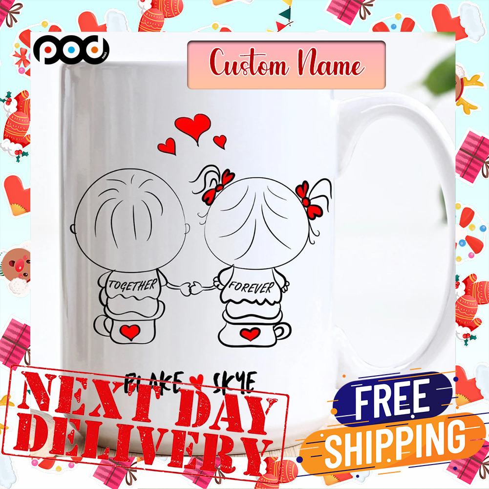Personalized Couple Name Chibi Hold Hand Valentines Day Mug