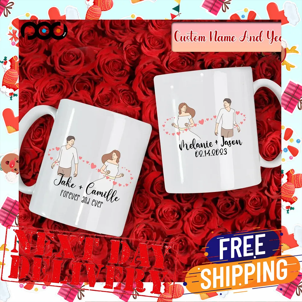 Couple With Heart Custom Name And Year Valentine Day Mug