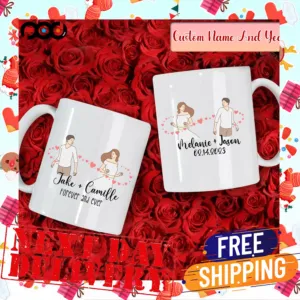 Couple With Heart Custom Name And Year Valentine Day Mug