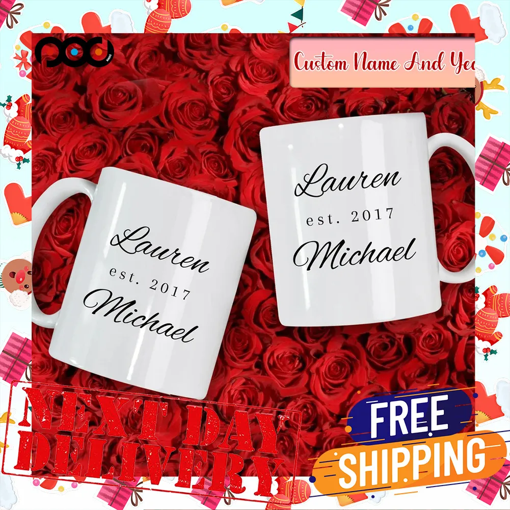 Custom Name And Year Minimalist Valentine Day Couple Mug