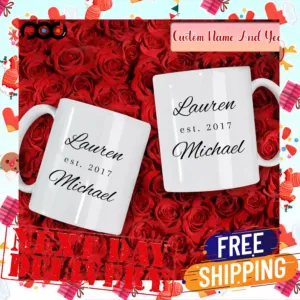 Custom Name And Year Minimalist Valentine Day Couple Mug
