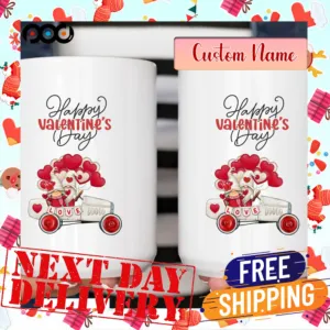 Happy Valentine's Day Truck With Gnome And Heart Mug