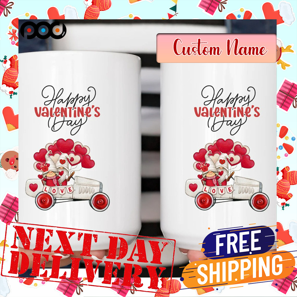Happy Valentine's Day Truck With Gnome And Heart Mug