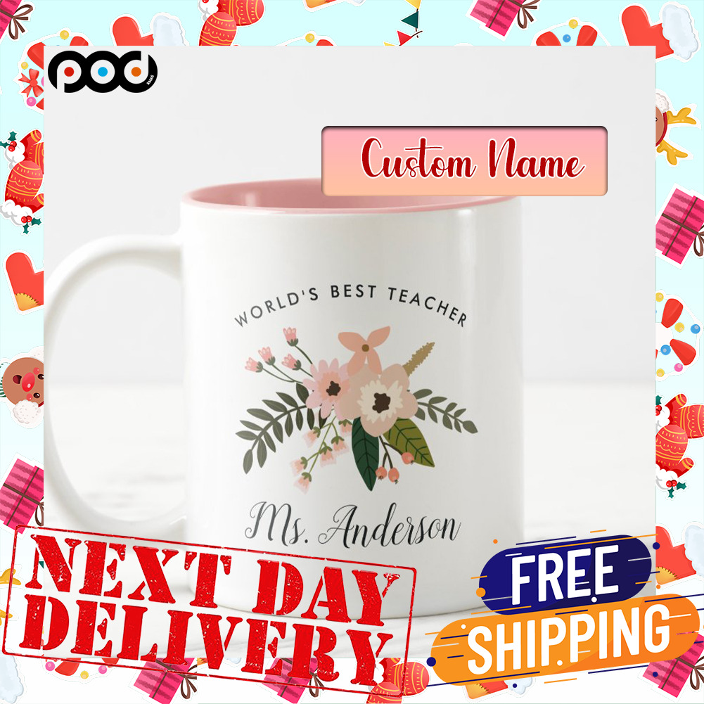 Custom Name World's Best Teacher Flower Teacher Day Mug