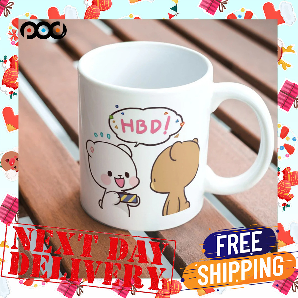 Cute HBD Peach And Goma Mochi Cat Mug