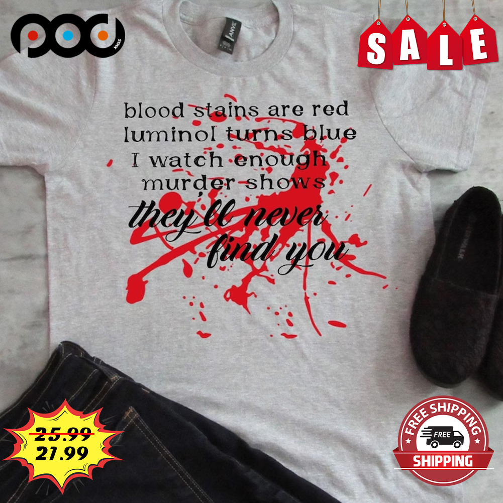 Blood stains are red ultraviolet light are blue i watch  enough murder shows shirt