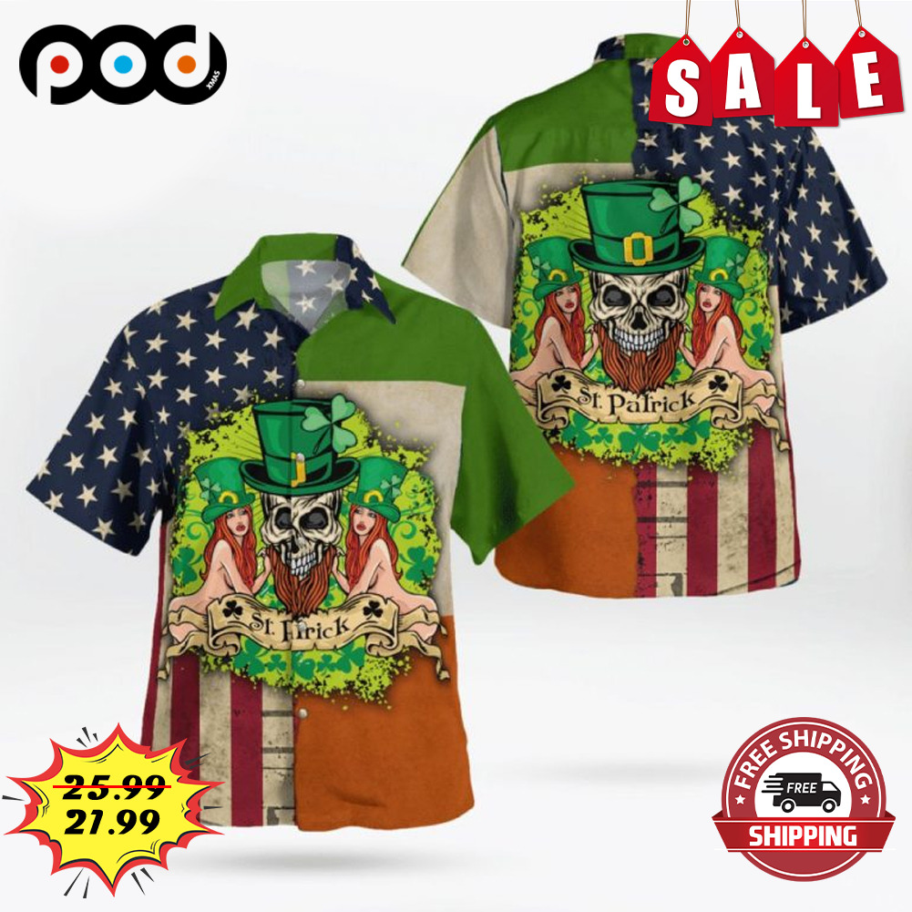 Happy Leprechaun St. Patrick's Day Ireland Skull American Hawaiian Shirt