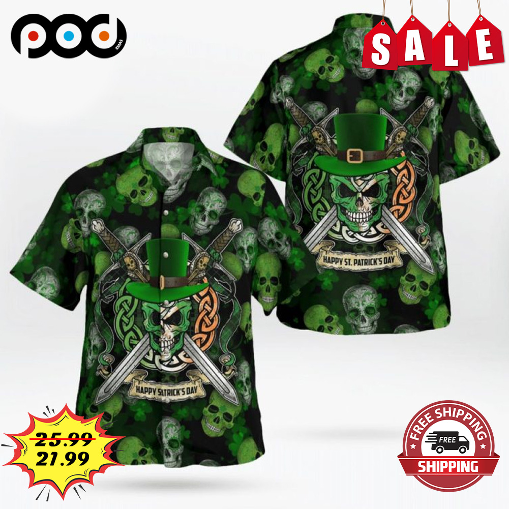 Happy Leprechaun St. Patrick's Day Ireland Skull Hawaiian Shirt