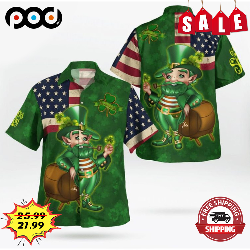 Happy Leprechaun St. Patrick's Day Ireland American Hawaiian Shirt