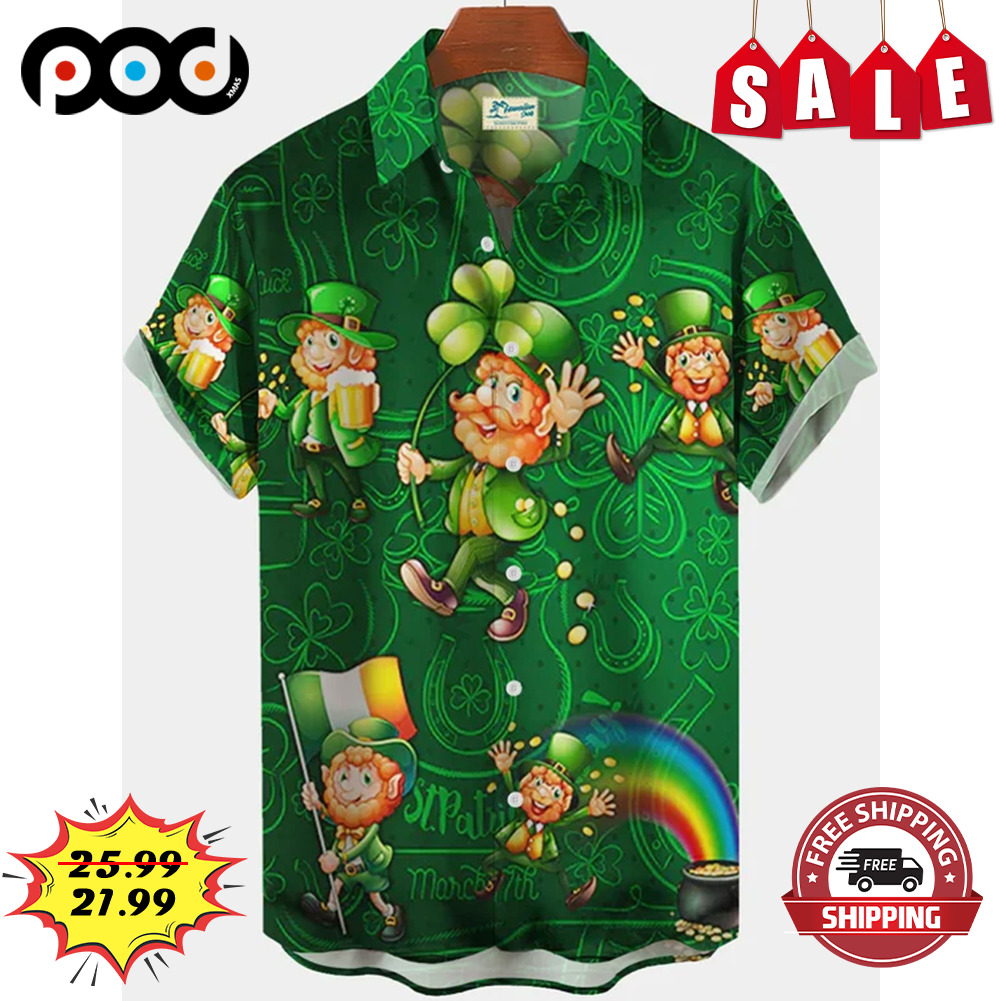 Happy Leprechaun St. Patrick's Day Ireland rainbow Hawaiian Shirt