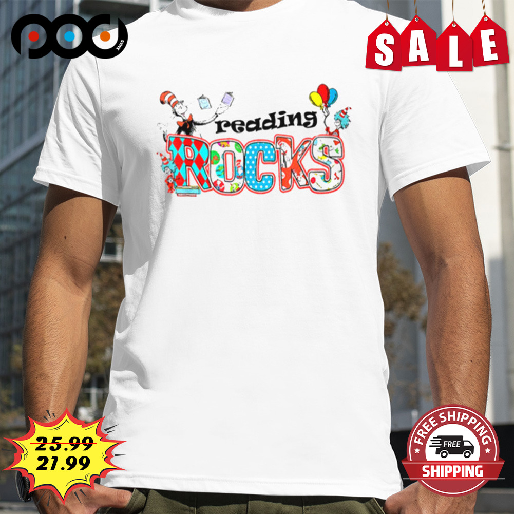 Reading rocks cat in hat shirt