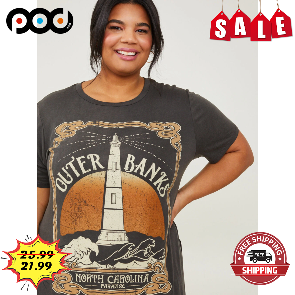 Outer Banks North Carolina Paradise Lighthouse Sunset Retro Vintage Shirt